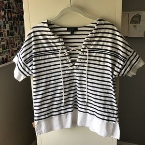Jcrew striped lace up blouse